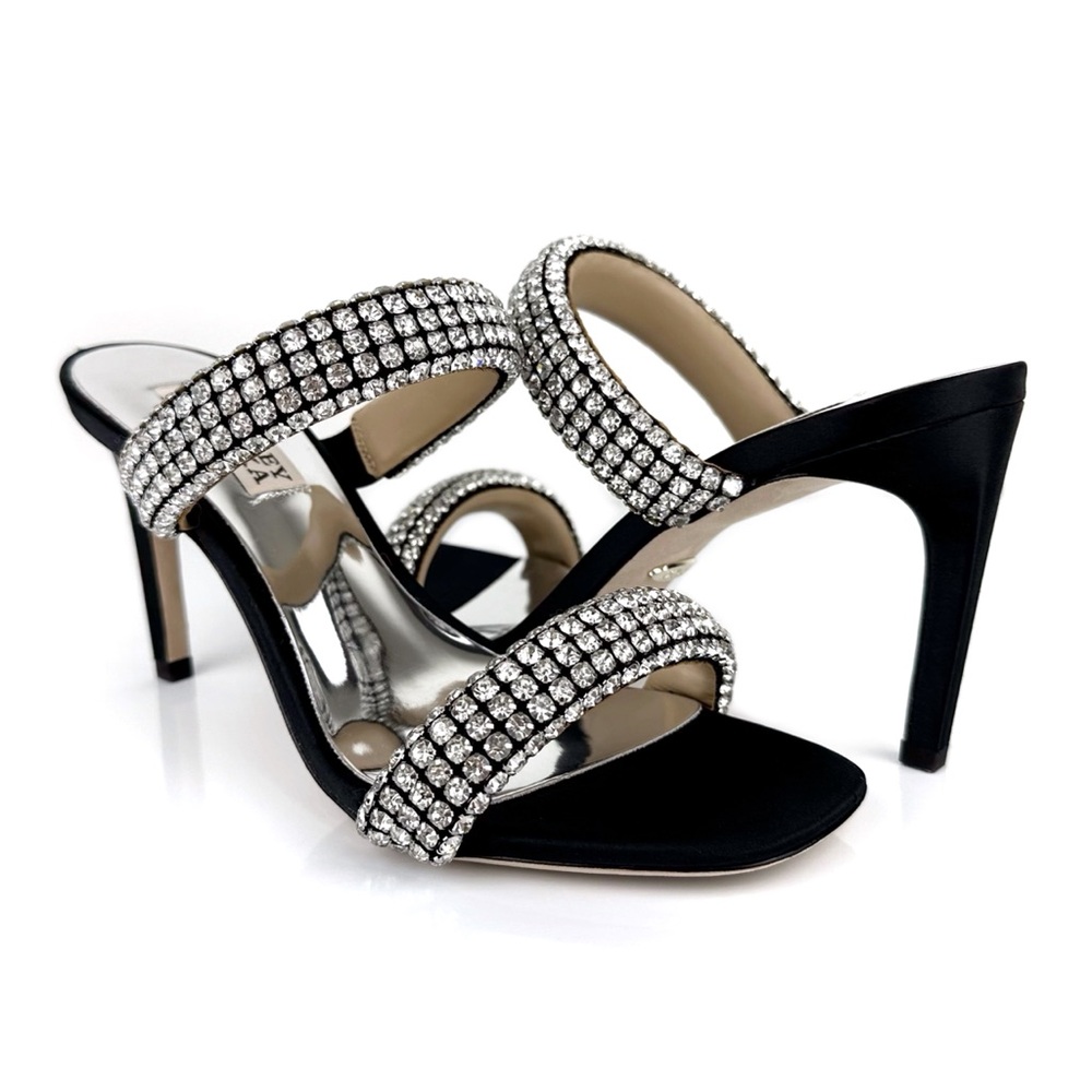 Badgley Mischka Women's Sade Jeweled Double Band Heeled Sandals Black Size 6